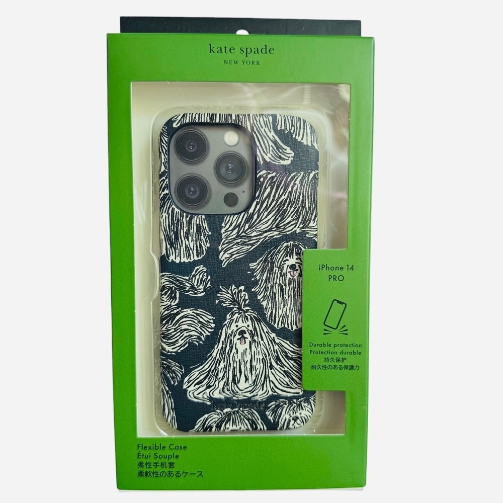 Kate Spade iPhone 14 PRO Phone Case Black‎ Liquid Show Dog  New